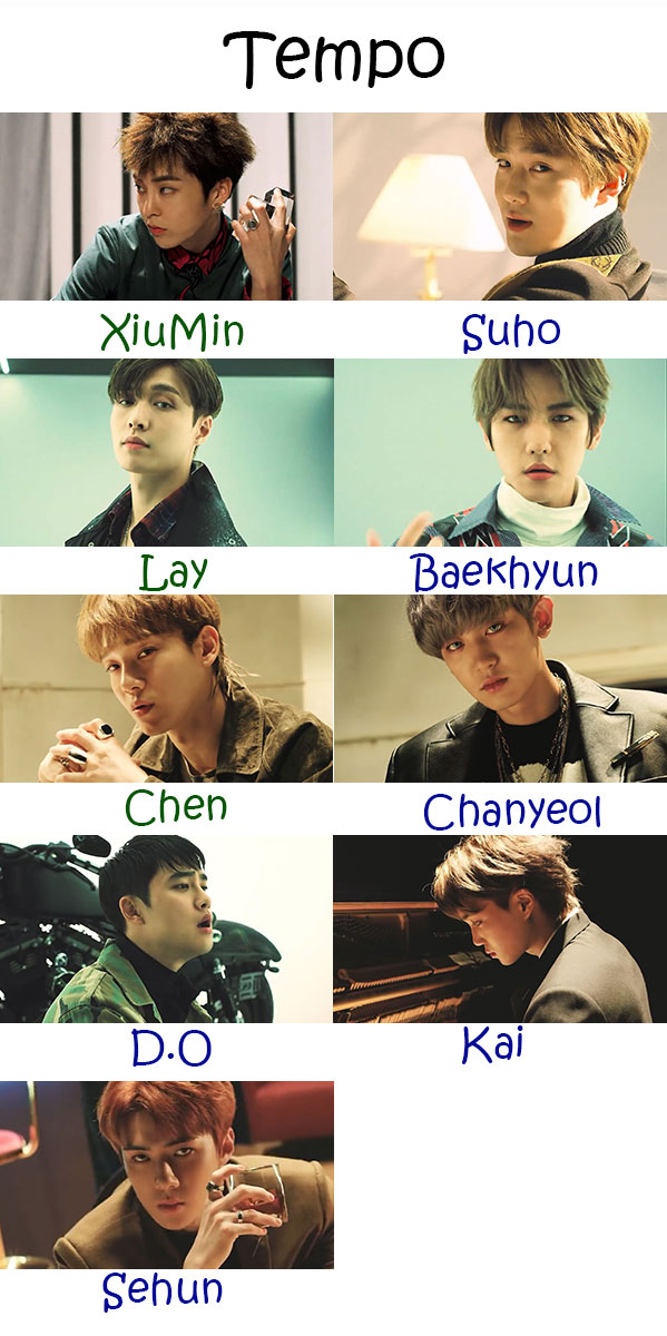 The members of EXO in the "Tempo" MV